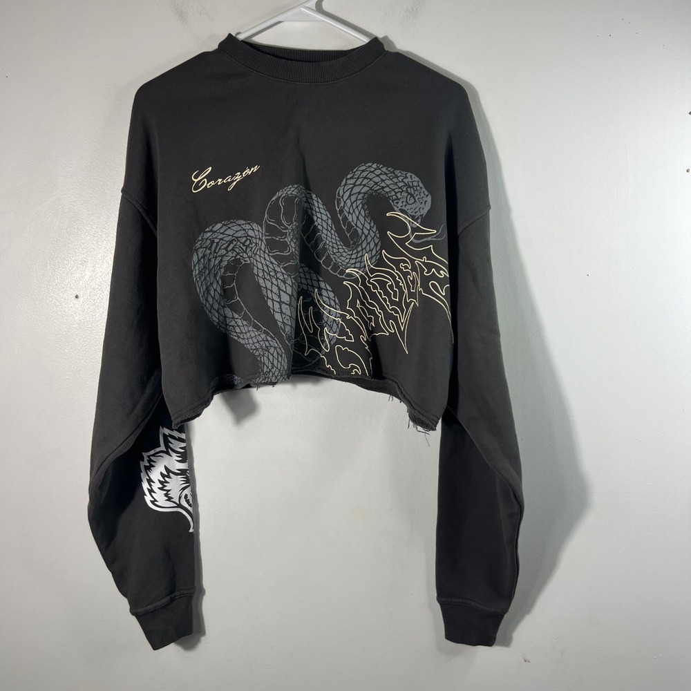 Darc Sport She Corazon Snake Wolves Graphic Cropped Sweatshirt Black Small 318